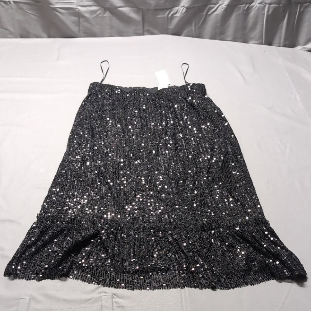 Francesca's Collections Silver Sequin Bubble‎ Midi Skirt